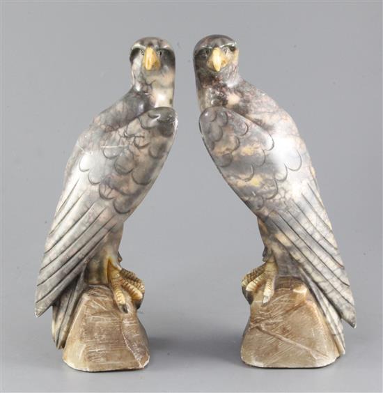 Frederick Benjamin Francis (1884-1959). A pair of 1930s coloured marble models of falcons, 12in.